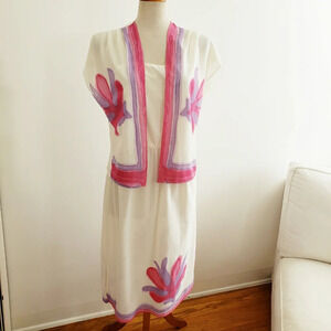 Spring Vintage Sundress / 70s /Jacket / Off White / 2 Pieces / Size Small